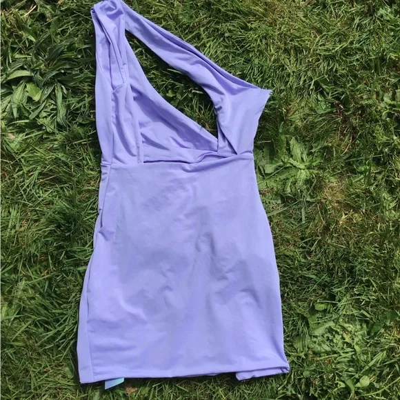 SHEIN One Shoulder Cutout Front Open Back Mini Bodycon Dress Violet Purple Sz S - Picture 5 of 7